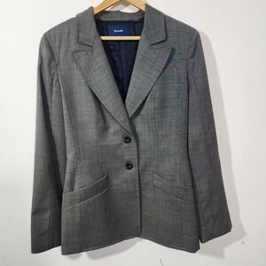 Faconnable Women 8 micro check Grey Wool Blazer Jacket career academia